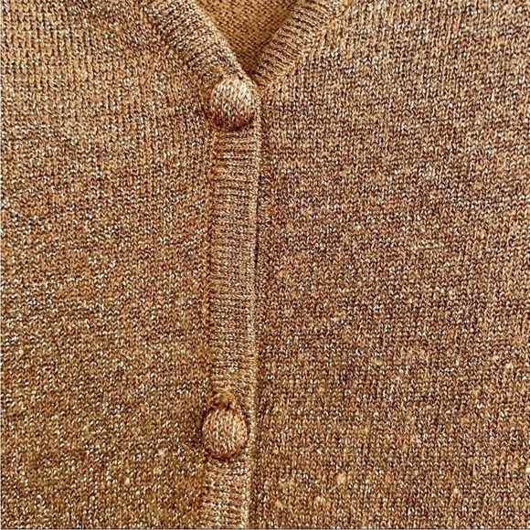 Sag Harbor Brown Gold Metallic Button Down V-Neck Cardigan - Picture 5 of 10
